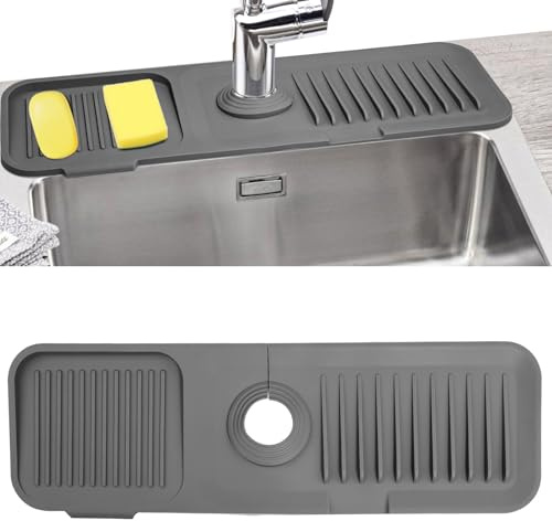 Sink Splash Guard, Silicone Sink Faucet Mat Sink Accessories | for Kitchen, Bathroom, Sink Sponge Holder (Grey)