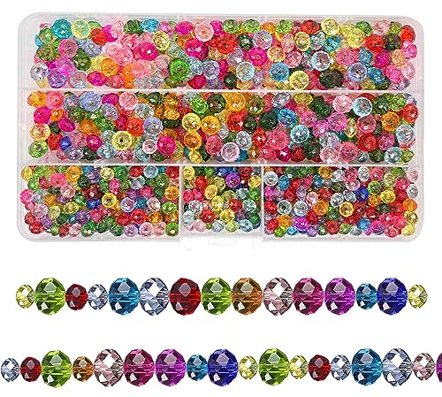 TOPBELIEF 1 200 stycken tjeckiska fasetterade pärlor, kristallakrylpärlor, färgglada kristallpärlor, kristallhänge, dekoration, kristallpärlor för armband, halsband, nyckelringar, smyckestillverkning