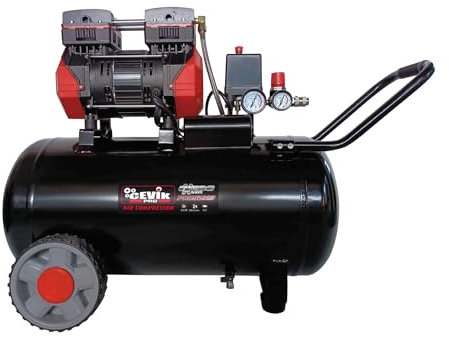 CEVIK PRO - CA-PRO52XS - Compresor Aire Silencioso - 72 dB - 50 litros - 2HP - Máx 8 Bar - 230 l/min - Sin Aceite - Dos Salidas de Aire - Compacto y Portátil - Compresor de Pintura y Neumática