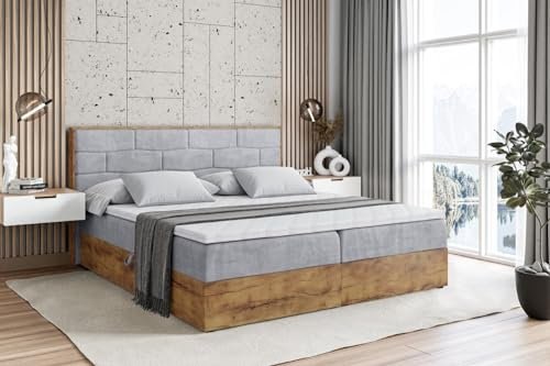 ALTDECOR Boxspringbett mit Matratze und Lattenrost, Topper, Fußteil,Polsterbett mit Bettkasten, Bett mit Stauraum H3-Matratze, Doppelbett, Boxbett - LOLLI8-160x200 - Grau Monolith