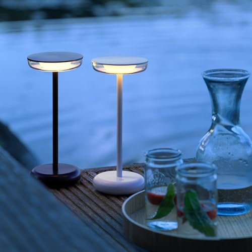 Lightbox LED Tischlampe für Innen & Außen - 26cm Höhe - mobile Outdoor Tischleuchte mit Touchdimmer & Akku - aufladbar per USB - IP44-160 lm, 3000 K - aus Metall/Kunststoff - in Weiß/transparent