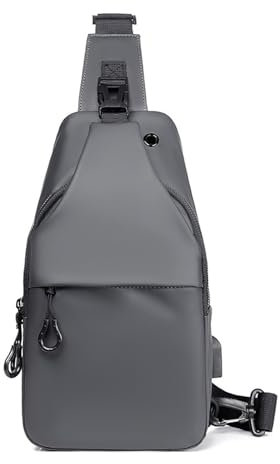 FANDARE Brusttasche Herren Umhängetasche Sport Schultertasche Sling Bag mit USB-Ladeanschluss Brustbeutel Geschäft Herrentaschen Umhängetasche für Reise Arbeiter Wandern Crossover Daypacks Grau