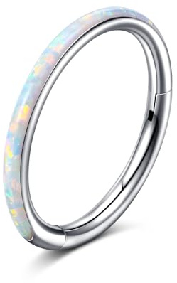 AVYRING Anello Nasale in Opale Argento 16G, 316L Anello Setto Chirurgico in Acciaio, Gioielli Versatili per Piercing a Conchiglia, Rook, Cartilagine, Trago ed Orecchini all'Elica 8mm