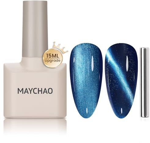 MAYCHAO 15ML Cat Eye Gel Nail Polish 1Pc Sea Blue Magnetic Gel Polish with Magnet Soak off Holographic Cat Eye Gel Nail Polish for Nail Art Manicure Salon DIY at Home