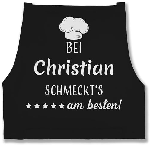 Geschenk mit Namen personalisiert by Shirtracer - Schürze - Kochschürze - Bei Name schmeckts am besten - Geschenke für Koch Köchin Hobbykoch Hobbyköchin