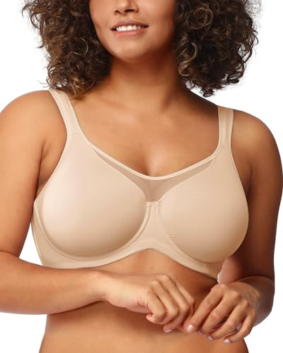 HSIA Minimizer Bras for Women Plus Size, Full Coverage Coolcomfort T Shirt Unlined Bra with Underwire for Heavy Breast, Light Beige 36DD