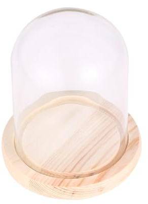 DEARMAMY Verre Transparent pour Fleurs Éternelles avec Base Bois pour Décoration Et De Saint-Valentin