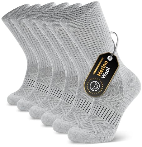 Ruixue Merino vandringsstrumpor män och kvinnor, utomhusstrumpor vandringsstrumpor, merinoull sportstrumpor löparstrumpor sneakerstrumpor för män, kvinnor och barn [3 par], Grå-3 par, 43-46 EU