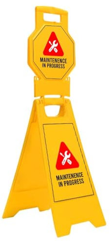 BERRY Cartello per pavimento con manutenzione in corso, giallo, cartello in plastica con doppio segnale di avvertimento, cartello pieghevole per manutenzione del pavimento, cartello di avvertimento da