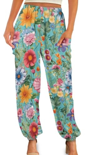 Gzzxiailg Flowers Kung fu Pant for Womens Pilates Dance Training Trousers Smocked Waist Tai Chi Pant Yoga Clothes with Pockets Size S-4XL