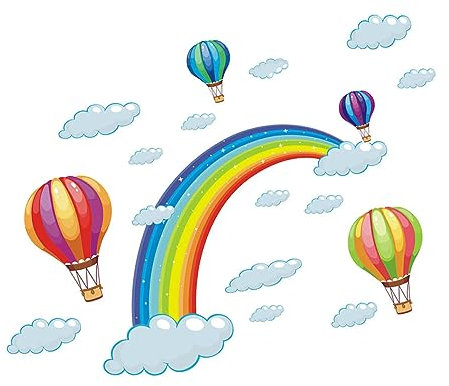 Regenbogen Heißluftballon Kinderzimmeraufkleber Selbstklebend Pvc