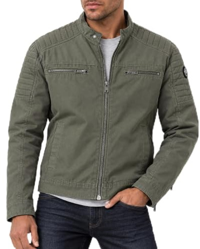 Redbridge Premium bikerstil casual jacka med dragkedja fram, OLIV, XXL