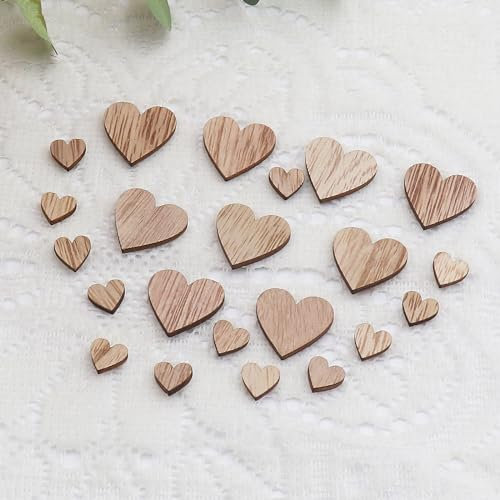 WANYIG 120PCS Decoration Mariage Coeur en Bois Deco Mariage Champetre Décoration Confettis Table pour Baptême Babyparty pour DIY Travaux Manuels(12MM+25MM)