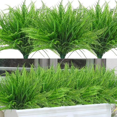 ASTNIC 12 Bündel Künstliche Pflanzen Outdoor Künstliche Boston Farn Pflanzen wie echt, Kunststoffgrün Wetterfest Dekopflanzen für Haus Fenster Garten Terrasse Weg Veranda Dekor