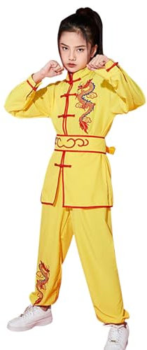 Kung Fu Uniform for Boys Girls Kids Traditional Chinese Embroidered Tai Chi Wing Chun Master Martial Arts Set Outfit (US, Alpha, Medium, Regular, Regular, Yellow)