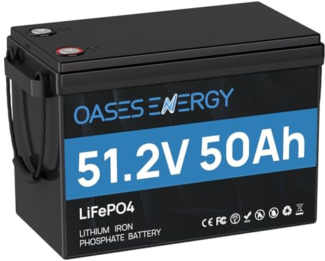 Oasesenergy Batería de litio LiFePO4 de 48V 50Ah, tamaño mini mejorado, 4000 – 15000 ciclos, 2560Wh de energía útil para el hogar, instalación solar, autocaravana, camping, barcos, aplicaciones