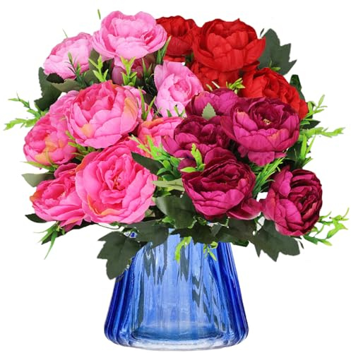 astylishome 2104 Künstliche Pfingstrosen, Blumenstrauß, realistische Kunstblumen, für Bastelarbeiten, Kuchen, Wohnzimmer, Haus, Garten, Hochzeit, Dekoration, 24 Stück