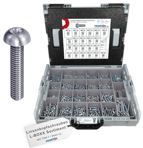 FRANTOS L-Boxx ISO 7380-1 Linsenkopfschrauben Sortimentskoffer - Stahl verzinkt I 2895 tlg. - Flachkopfschrauben Sortiment Schraubensortiment Montagekoffer