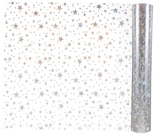 PHENOFICE Glitzernde Transparente PVC Folie Mit Fünfzackigen Sternen Selbstgemacht Bastelfilm Für Stiftetaschen Schuh- Taschen Und Patchwork Handwerk 20cm x 120cm Rolle