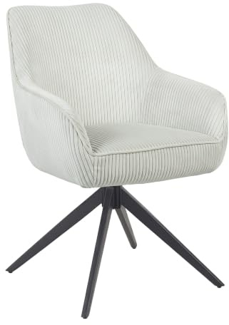 B&D home® Esszimmerstuhl ARVIT drehbar – mit Armlehnen, 360° Drehfunktion, Moderner Cordstoff in hell Grau, Metallgestell schwarz, komfortabel gepolstert