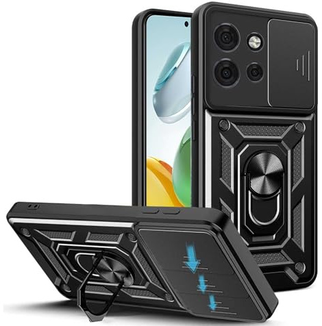 JDXHFF Negro Funda para Motorola Moto G15 4G / Moto G17 4G (6.72) Carcasa | PC Dura y Suave TPU Caso Silicone con Giratorio de 360° Soporte Cubierta Case Black