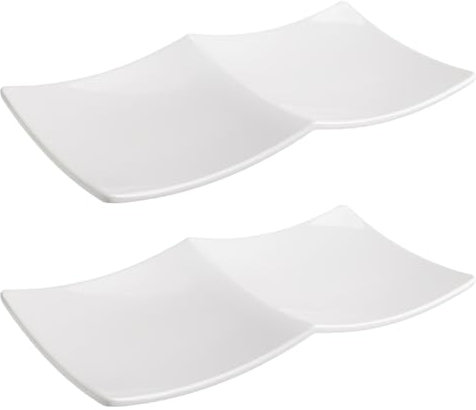 Sicignano | Plato de melamina blanco rectangular con 2 compartimentos 29 x 14,5 x 3 cm de altura | Platos de mesa resistentes y ligeros | Ideal para buffet, catering y cenas | Snacks, especias (2)