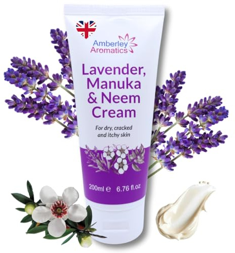 Lavender, Manuka & Neem Cream - Antibacterial, Anti-fungal, Antiseptic, Anti-Itch for Dry, Cracked and Sensitive Skin, Eczema & Psoriasis (200ml Tube)
