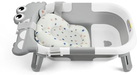 PandaEar Bañera de Bebé Plegable con Cojín para Recién Nacidos, Bañera Portátil para Bebés – Diseño de Cocodrilo
