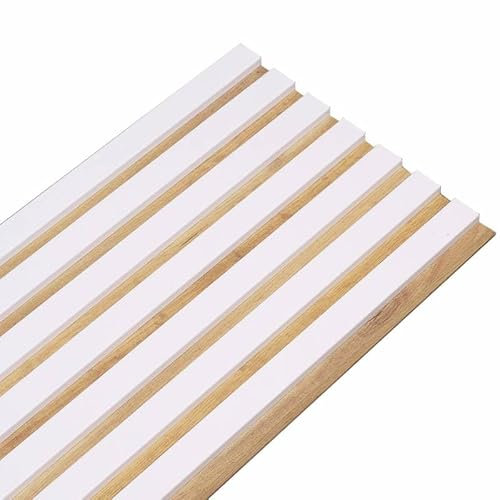 DECOON - Panneau Mural tasseaux Bois Rigide 250 x 30 x 1,4 cm - Décor Blanc et Fond chêne - Revêtement décoratif 3D pour Murs intérieurs - Facile à Poser, Effet Relief Moderne - 0,75 m²