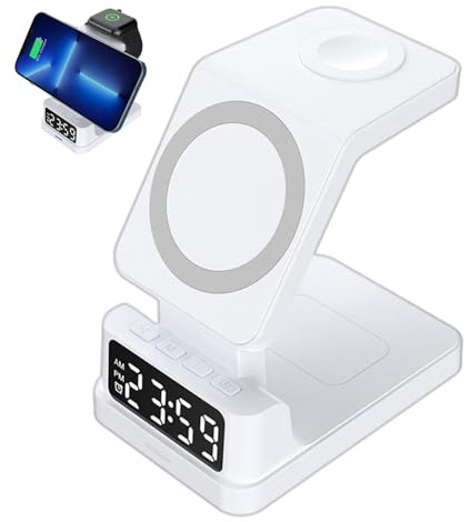 Sveglia Digitale con Ricarica Senza Fili - Stazione Di Ricarica Del Telefono Magnetico 15 W | Scrivania Caricabatterie Telefono Senza Fili per Casa, Scuola, Viaggio, Viaggio Affari, Area