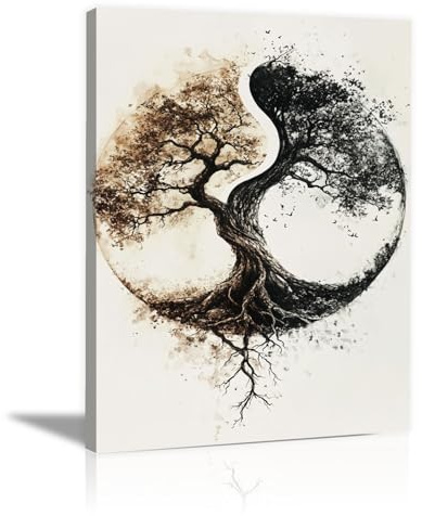 ZAMAEIU Cadre arbre de vie, Peinture abstraite de paysage d’arbre decoration murale, Convient pour salle de bain, salon, chambre, bureau. - 50x70cm Encadrée(noir)