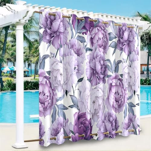 Hiseng Tende per Esterno Impermeabili Occhiello Superiore e Inferiore, Motivo Fiore 3D Tenda Oscurante da Esterno Idrorepellente 1 Pezzo per Giardino Gazebo Terrazzo (Fiore Viola,200x200cm)