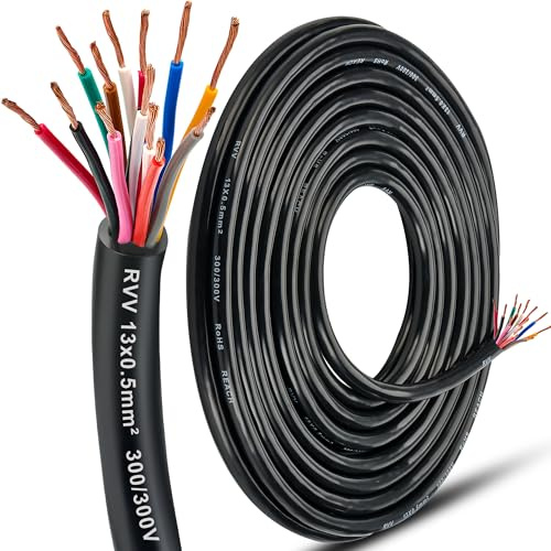 DARKGUARD Cable de Iluminación de Remolque 13 Hilos 0.5mm², 10M Cable Eléctrico Remolque para Caravana Camión RV, 12V/24V Redondo Flexible Cables de Cobre 13 polos, Aprobación RoHs Reach