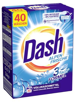 Dash Pulver 40WL - Alpenfrische ODER Colorfrische - 2,6kg - 3fach Formel für strahlend weiße/farbfrische Wäsche - Waschmittel Pulver für Weiß-/Buntwäsche (Alpenfrische)
