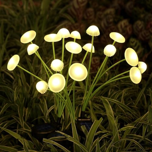 LED Solar Garden Lights, Mushroom Solar Lights Outdoor,Mushroom Solar Lights Outdoor, Waterproof Solar Lamp, for Shrub Yard Patio Lawn Decor (Warm Light, 6 Flowers（2 pcs)