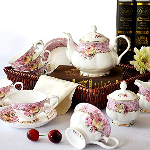 Juego de té de 15 Piezas para Adultos, Tetera de café, Tazas de café de Porcelana China, Juego de té de Porcelana con Tetera, Servicio de té para el té de la Tarde.