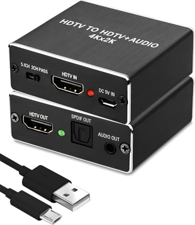 4K x 2K@30Hz HDM Audio Extractor, HDM to Optical Audio Converter Digital Audio Splitter Adapter 5.1CH 3.5mm Stereo Output for PS5 PS4 PS3 Blu-ray DVD HDTV STB Laptop
