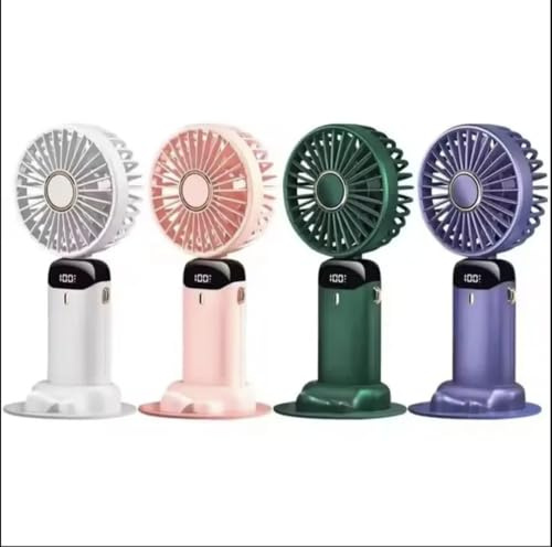 Hand Held Fan,Portable Handheld USB Rechargeable Fans with 5 Speeds,Battery Operated Mini Fan Foldable Desk Desktop Fans with LED Display for Home Office Bedroom Outdoor Travel. (Purple)