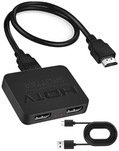 HDM Splitter 1 in 2 Out 4K for Dual Monitors 2 Port HDM Switch with Audio Synchronization Display Laptop for MacBook PC Desktop Full HD HDTV Blu-ray DVD, Fire Stick, Xbox, PS4, PS3
