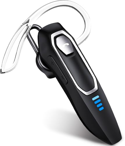 Bluetooth Headset V5.4, Single Ear Bluetooth Earpiece with Micros, Noise Cancelling Hands Free Wireless Headset for Mobile Phone with 36H Talking Time/Mute Function (black-silver frame)