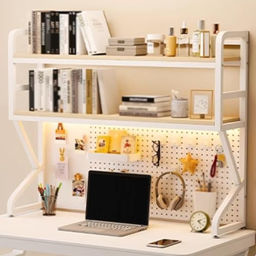 Moderno estante de escritorio de oficina blanco y nogal, estante de almacenamiento de madera y acero al carbono de 90 cm, elegante estantería de escritorio, solución de ahorro de espacio para