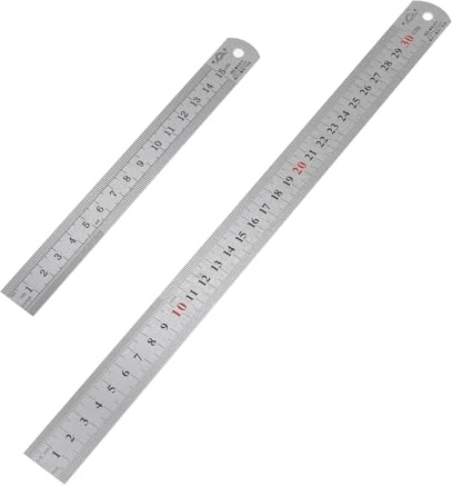 Siumir Metall Lineal 2-teiliges Set, 15/30cm Lineal Stahl, Doppelseitenskala Kante, Edelstahl Lineal Messwerkzeug für Engineering, Schule, Büro, Zuhause