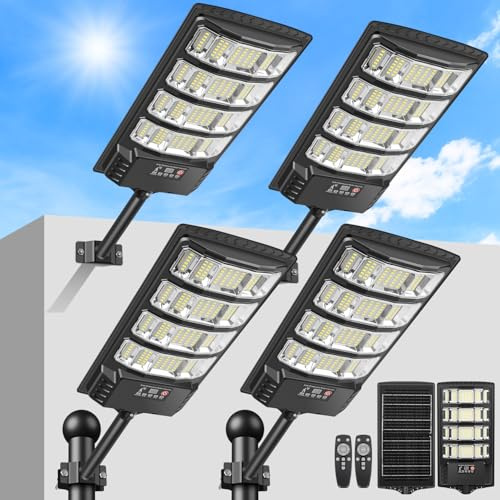 LEKIA Farolas Solares Exteriores, Potente Farola Solar con Sensor de Movimiento, Mando a Distancia, Gran Angular de 320°, 6500K Impermeable Foco Solar Luz de Seguridad para Jardín Patio, 4 Paquetes
