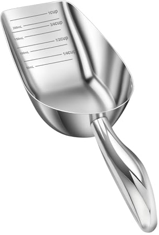 Aosnare Stainless Steel Cat-Dog Food-Scoop Measuring 1-Cup, Pet Food Scoop with Measuring Lines For Dogs, Cats, And Kitchen Use, Dishwasher Safe