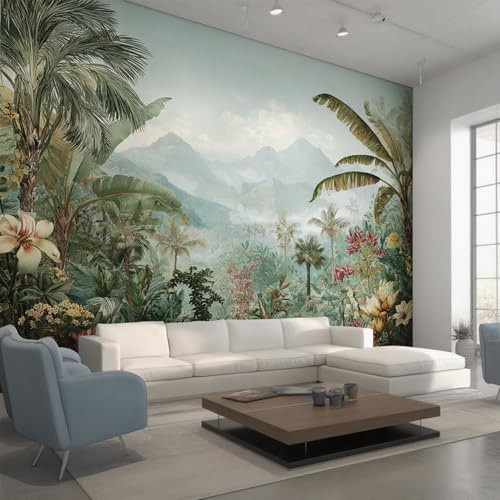 Générique Papier Peint Tropical Papier Peint Panoramique Palmier Montagne Jungle Papiers Peints Intissé Fresque Murale, Decoration Chambre Salon Wallpaper, 310 x 250 cm CY-51