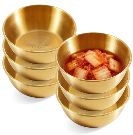Lot De 6 Bols Ronds En Acier Inoxydable, Ø19cm 1,2 L Bol Petit Or Et Inox, Coupelles Sauce Rondes, Bols Empilables En Acier Inoxydable Pour Apéritif, Collation, Ketchup, Épices, Condiment, Fruits