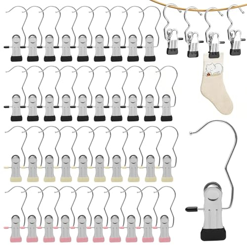 40 Pcs Metal Clothes Pegs, Portable Laundry Hooks Clip, 360° Rotatable Pegs, Tidy Closet Organizers, No Slip Boot Clips for Home and Travel