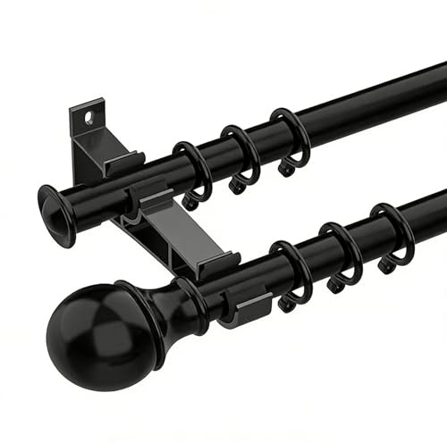 Bastone per tenda doppio regolabile da 100 a 400 cm, con anelli silenziosi ed eleganti finali, set completo per tenda da finestra, per casa, balcone, soggiorno (nero, 150 cm)
