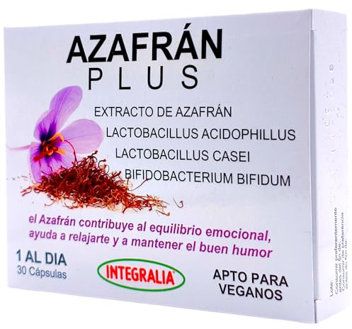 Integralia Azafrán Plus 30 Cápsulas - Suplemento Natural para el Estado de Ánimo, Estrés y Equilibrio Emocional - Alternativa Natural con Azafrán Puro - Reducción de Ansiedad