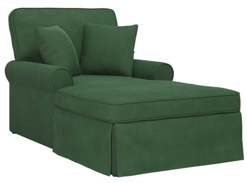 Chaiselong Relaxstol med kjol och kudde djungelgrön manchestertyg 91 x 157 x 91 cm vadderad med armstöd och ryggstöd för vardagsrum sovrum kontor för avkoppling och läsning